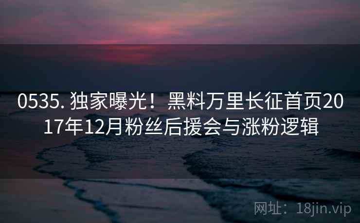 0535. 独家曝光！黑料万里长征首页2017年12月粉丝后援会与涨粉逻辑